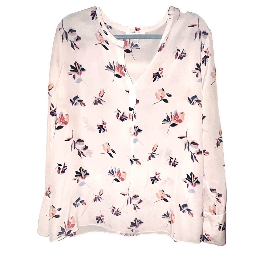 Emerson Rose Silk Top Floral Long Sleeves Size Large Cream Pink Pretty Pullover